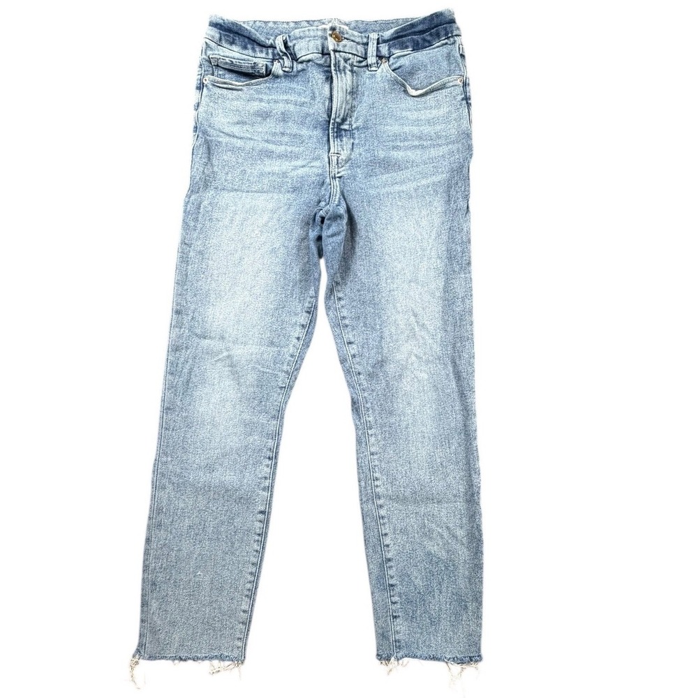 Good American Good Straight Raw Hem Jeans Light Wash Blue Womens‎ 10/30
